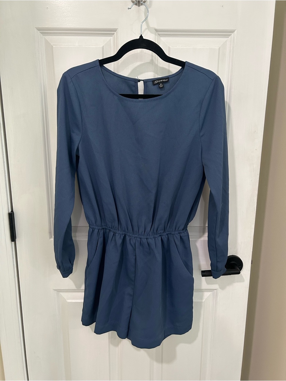 Sky-Blue Long Sleeve Short Romper
